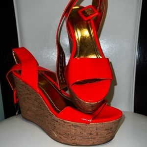 BCBGeneration Neon Orange Wedge Sandal